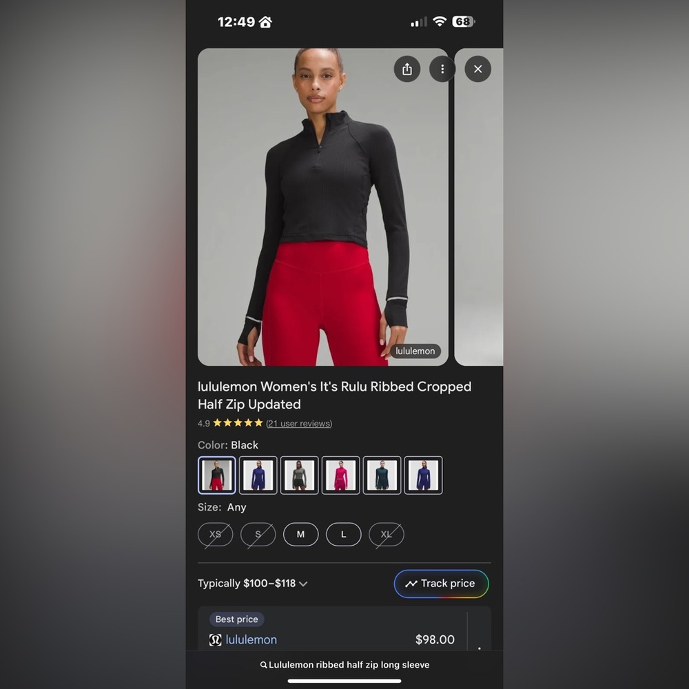 lulu black half zip ribbed long sleeve!!